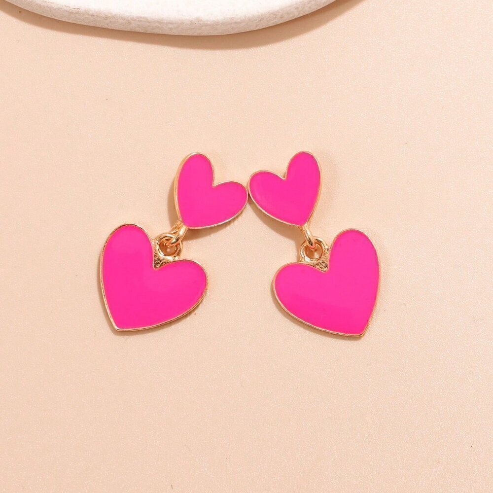 Hot Pink Women's Fashion Heart Drop Earrings